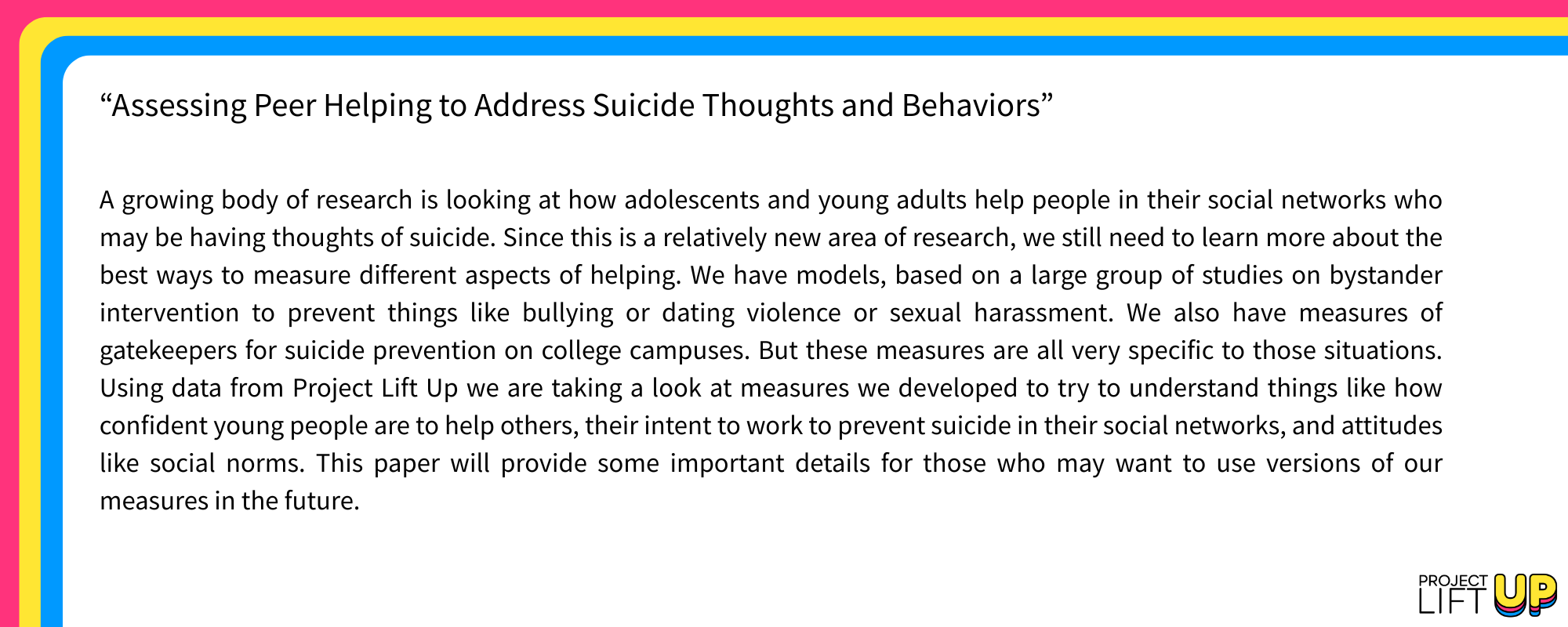 Assessing Peer Helping to Address Suicide Thoughts and Behaviors BRIEF