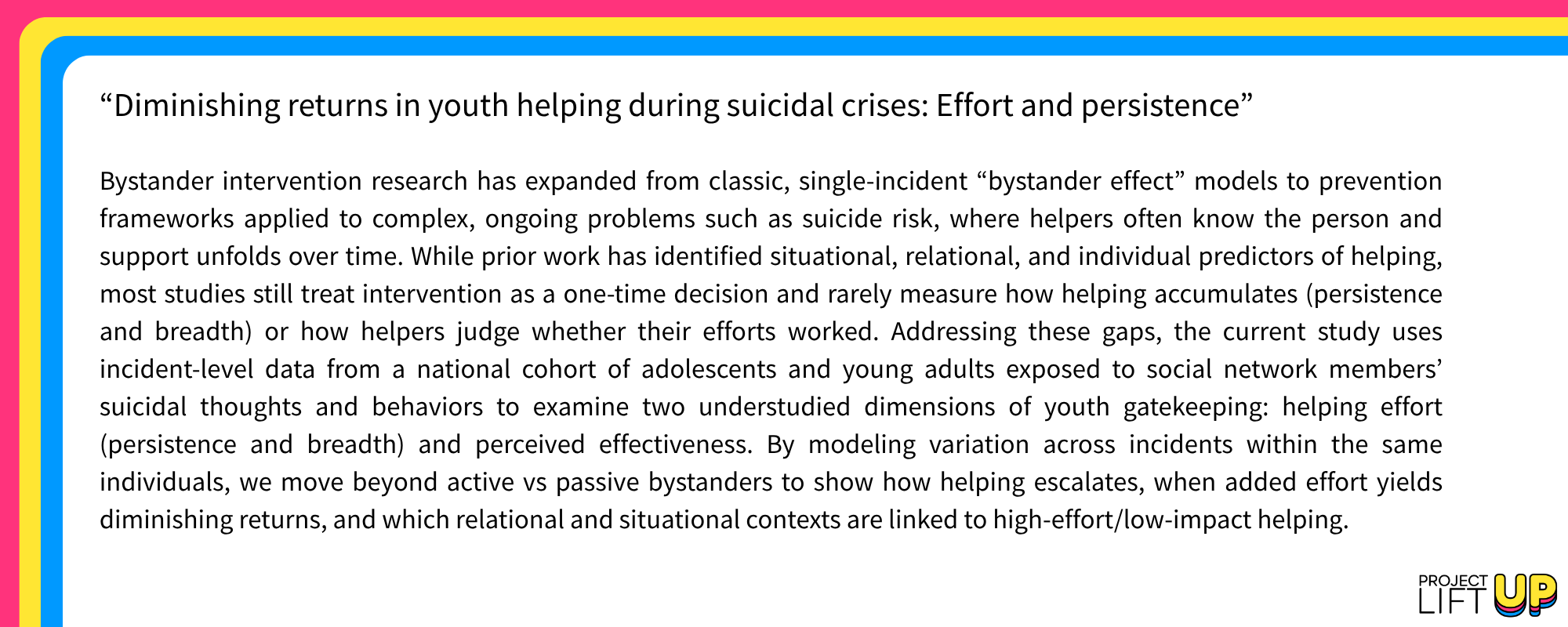 Diminishing returns in youth helping during suicidal crises BRIEF