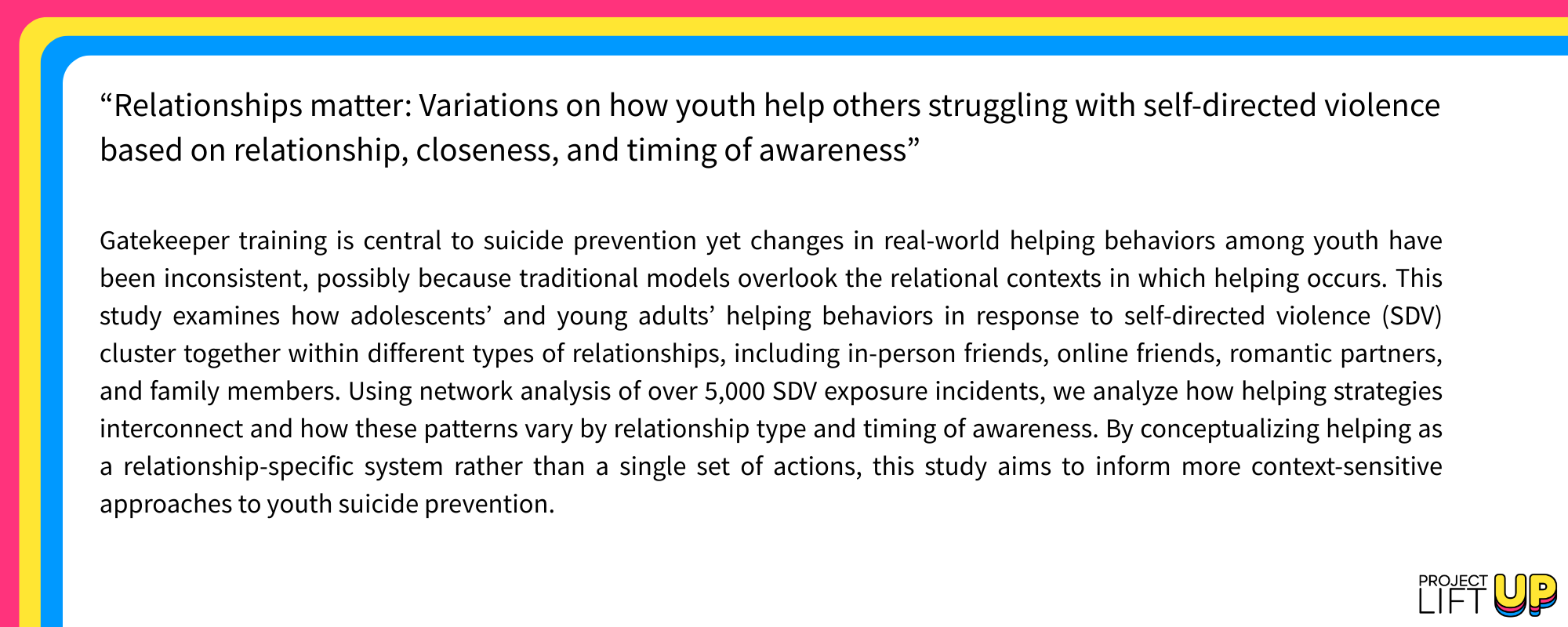Relationships matter Variations on how youth help others BRIEF