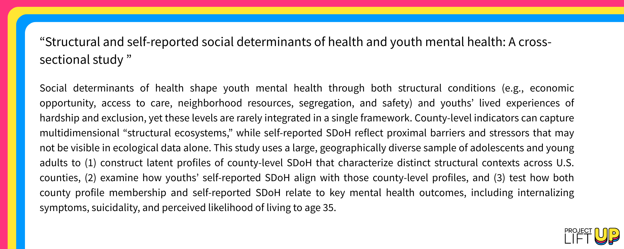 Structural and self-reported social determinants of health and youth mental health BRIEF