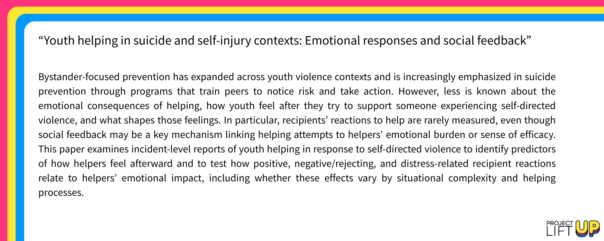 Youth helping in suicide and self-injury contexts BRIEF